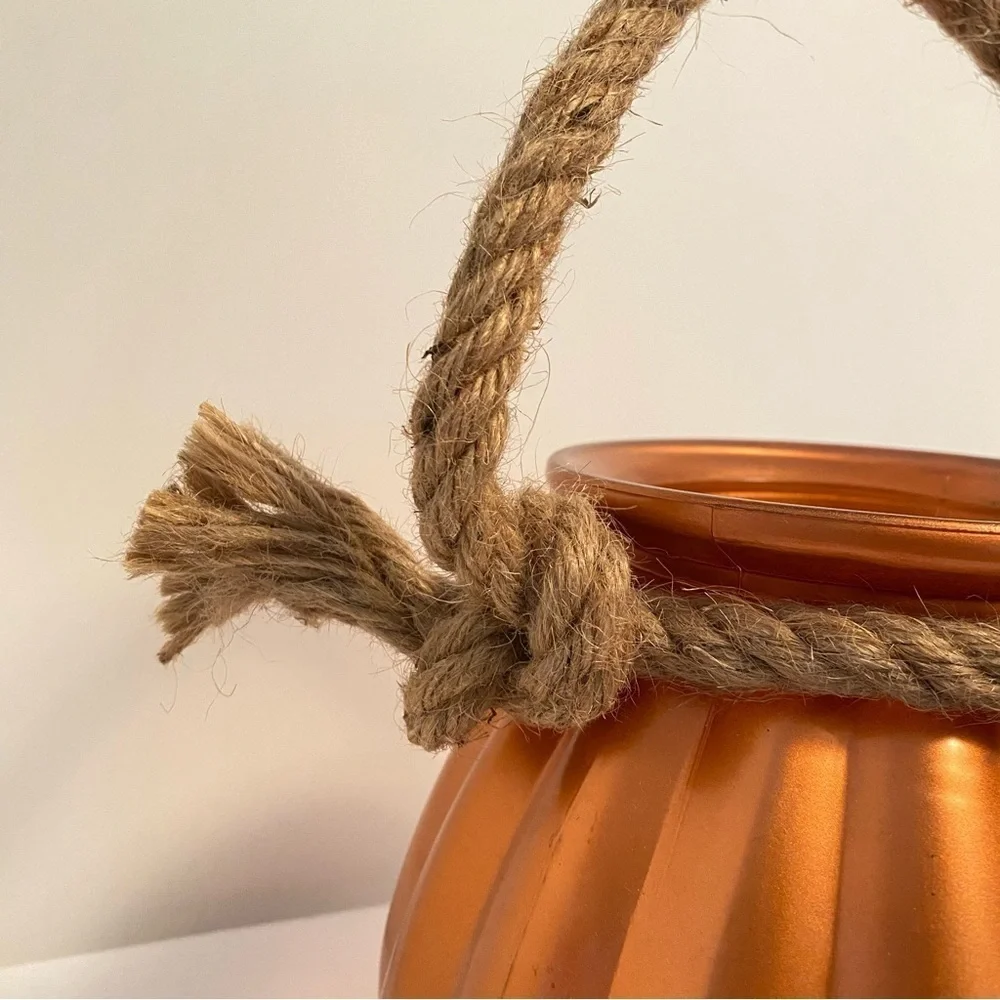 Metallic Orange Pumpkin Rope Handle Vase